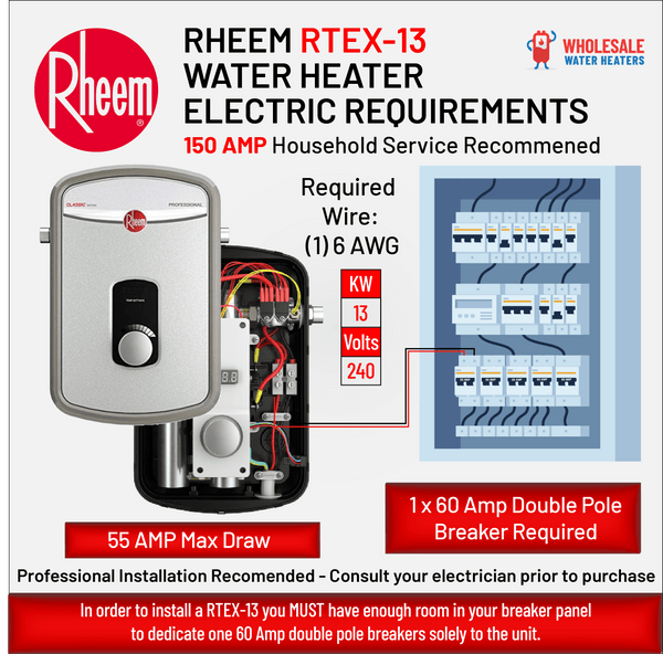RHEEM RTEX-13 13kw 240v Tankless Electric Water Heater - wholesalewaterheater RHEEM RTEX-13 13kw 240v Tankless Electric Water Heater - wholesalewaterheater