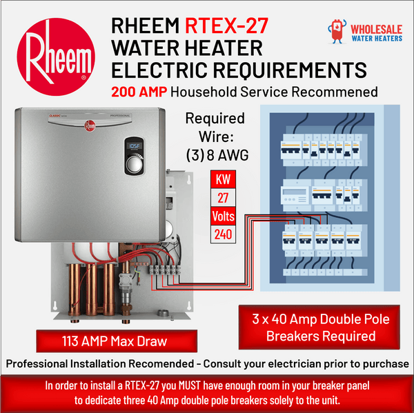 RHEEM RTEX-24 24kw 240v Tankless, Instant Electric Water Heater - wholesalewaterheater RHEEM RTEX-24 24kw 240v Tankless, Instant Electric Water Heater - wholesalewaterheater