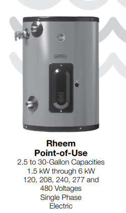 RHEEM EGSP30 포인트 오브 유스 30 갤런, 즉시 전기 상업용 온수기