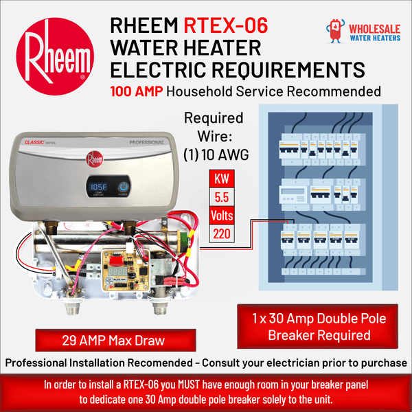 RHEEM RTEX-06T 6.5kw 240v Tankless, Instant Electric Water Heater