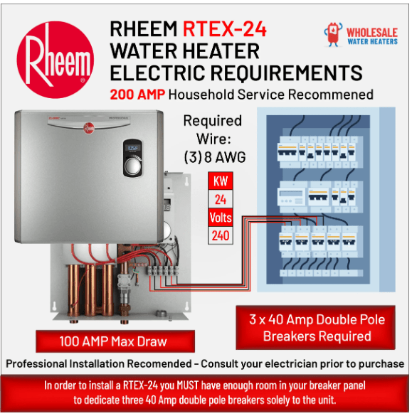 NUEVO CAJA ABIERTA - RHEEM RTEX-24 24kw 240v Calentador de Agua Eléctrico Instantáneo Sin Tanque #7