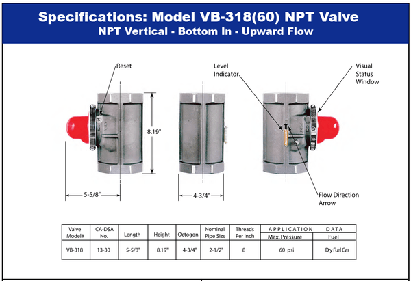 Válvula de cierre de gas para terremotos de entrada superior vertical de 1