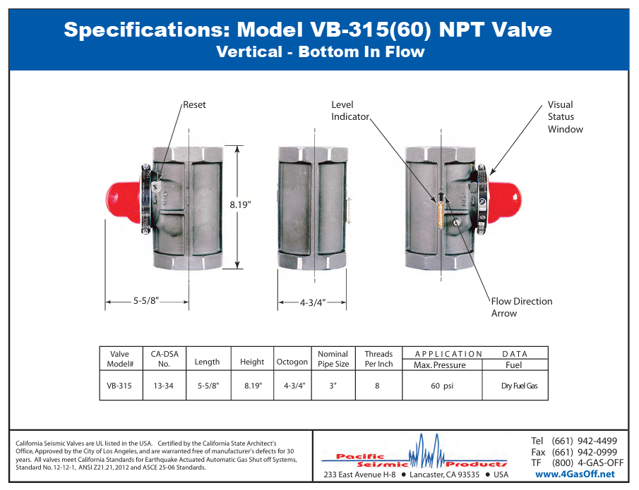 Pacific Seismic Products VB-315 Series 3